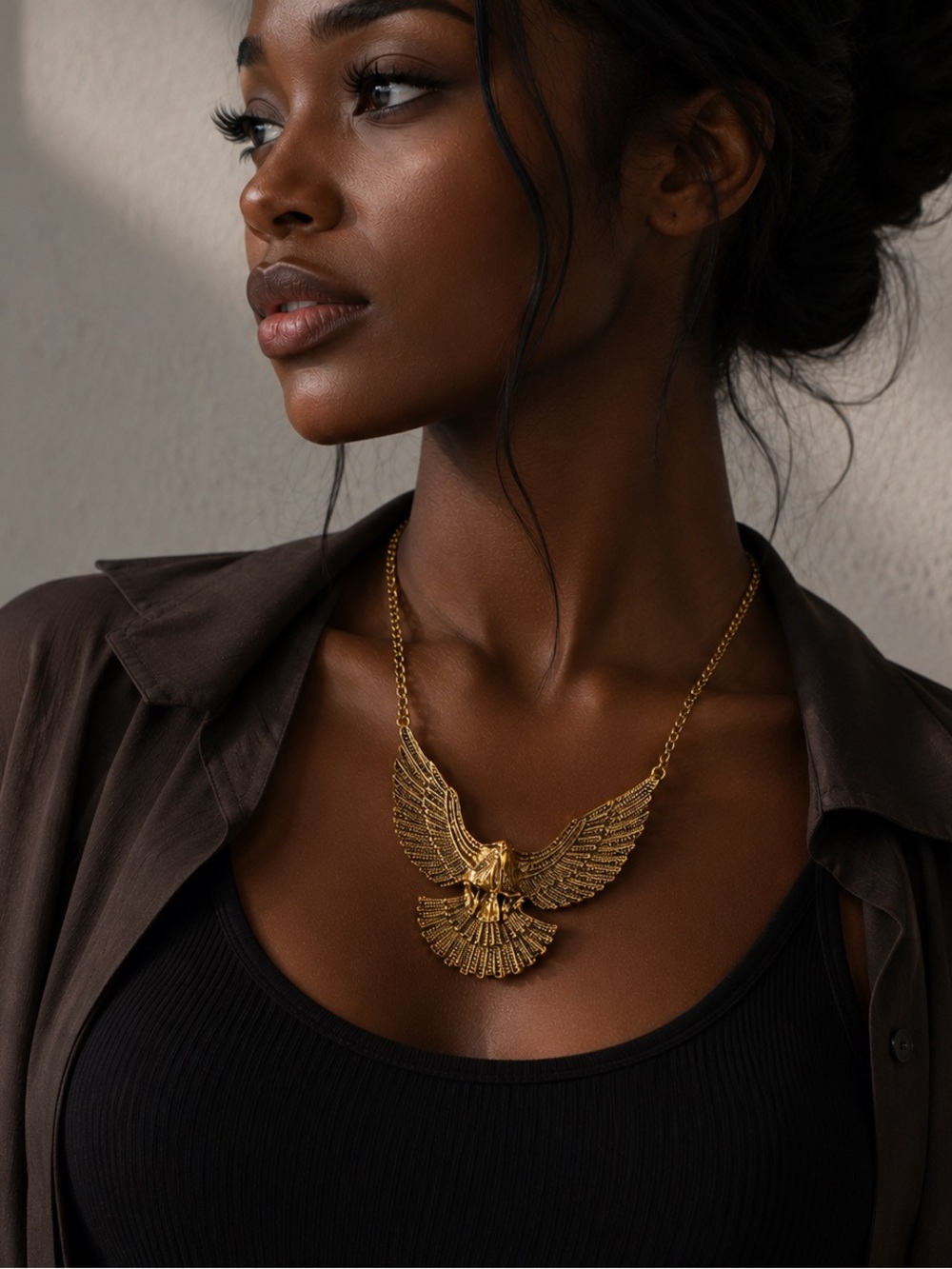 Gold Eagle Wing Statement Necklace